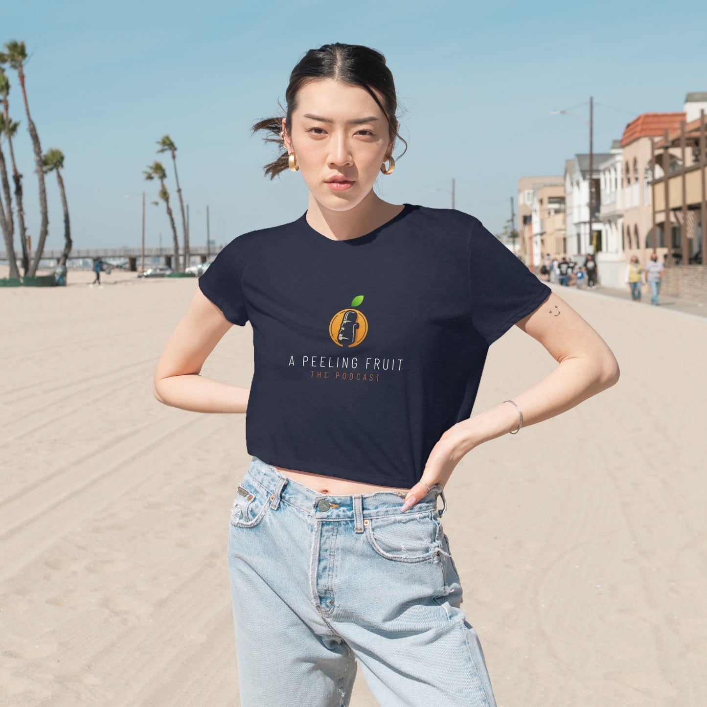 A Peeling Fruit Podcast Women's Flowy Cropped Tee