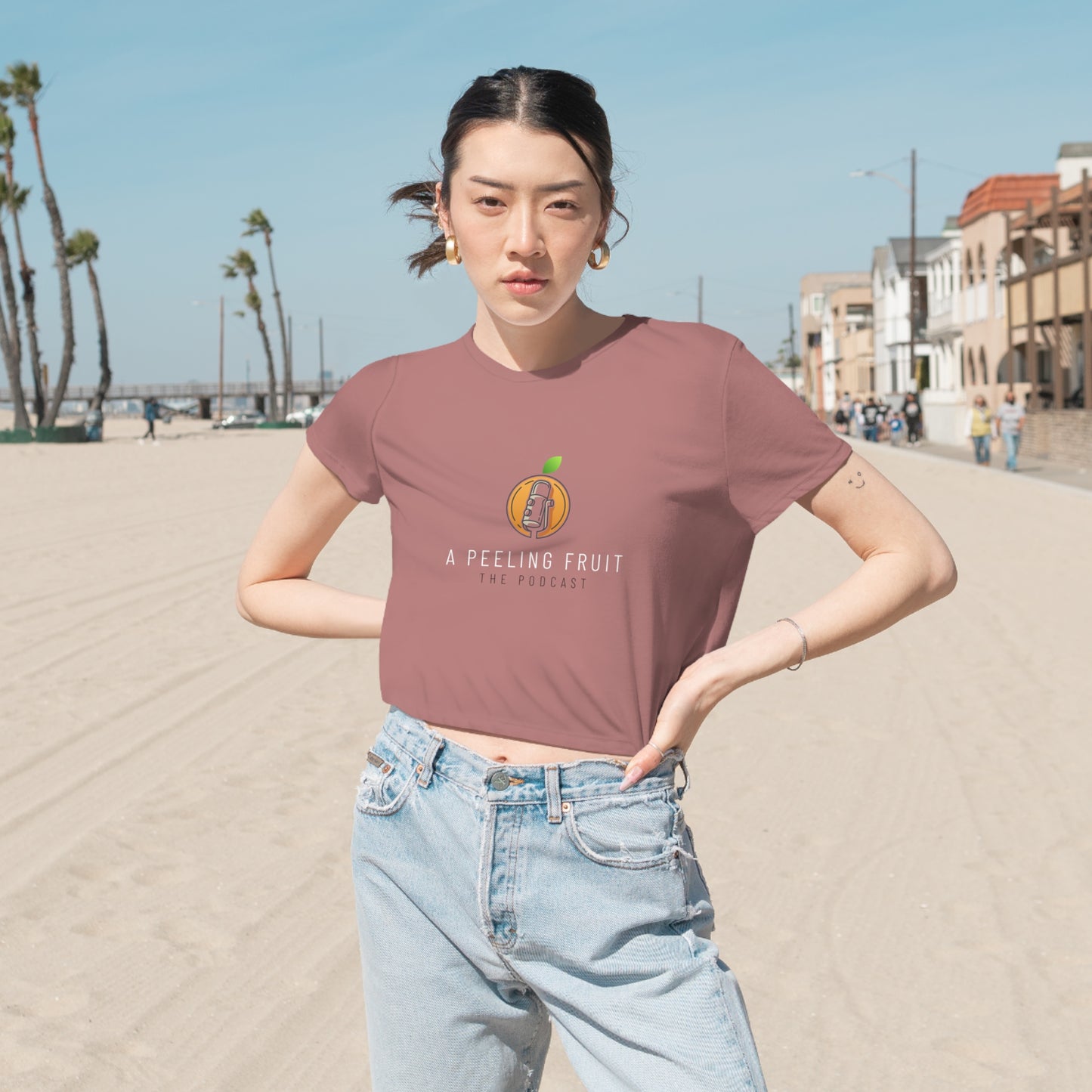 A Peeling Fruit Podcast Women's Flowy Cropped Tee
