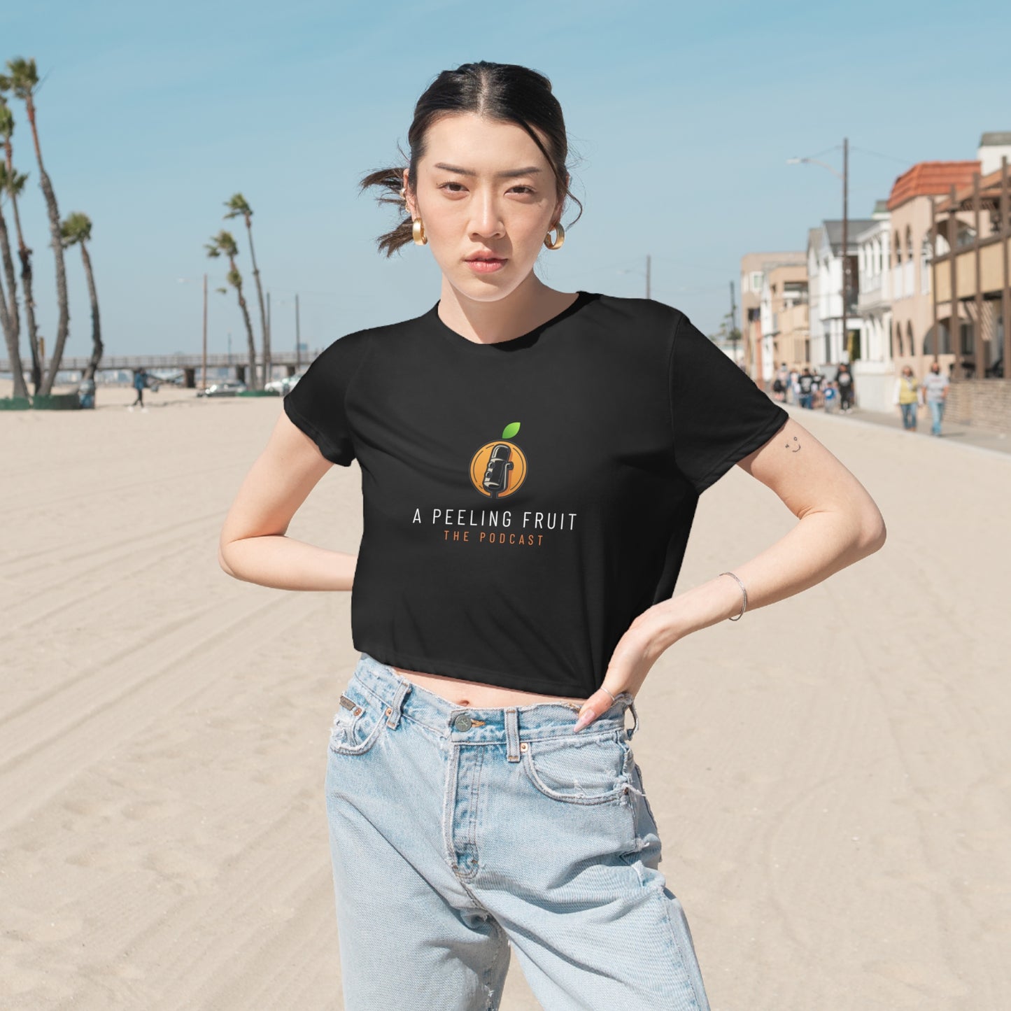 A Peeling Fruit Podcast Women's Flowy Cropped Tee