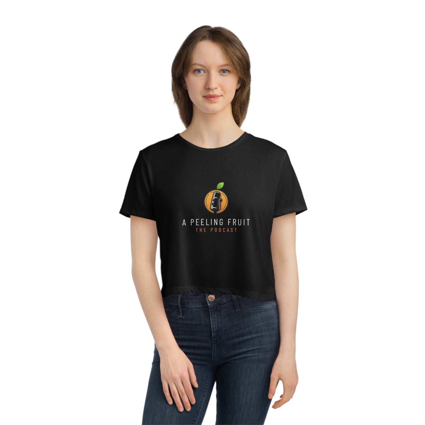 A Peeling Fruit Podcast Women's Flowy Cropped Tee